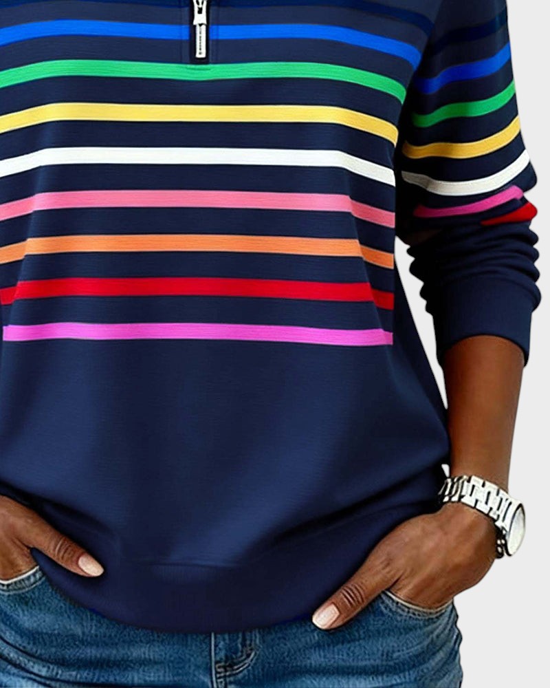 Raquel™ | Sudadera de rayas con media cremallera