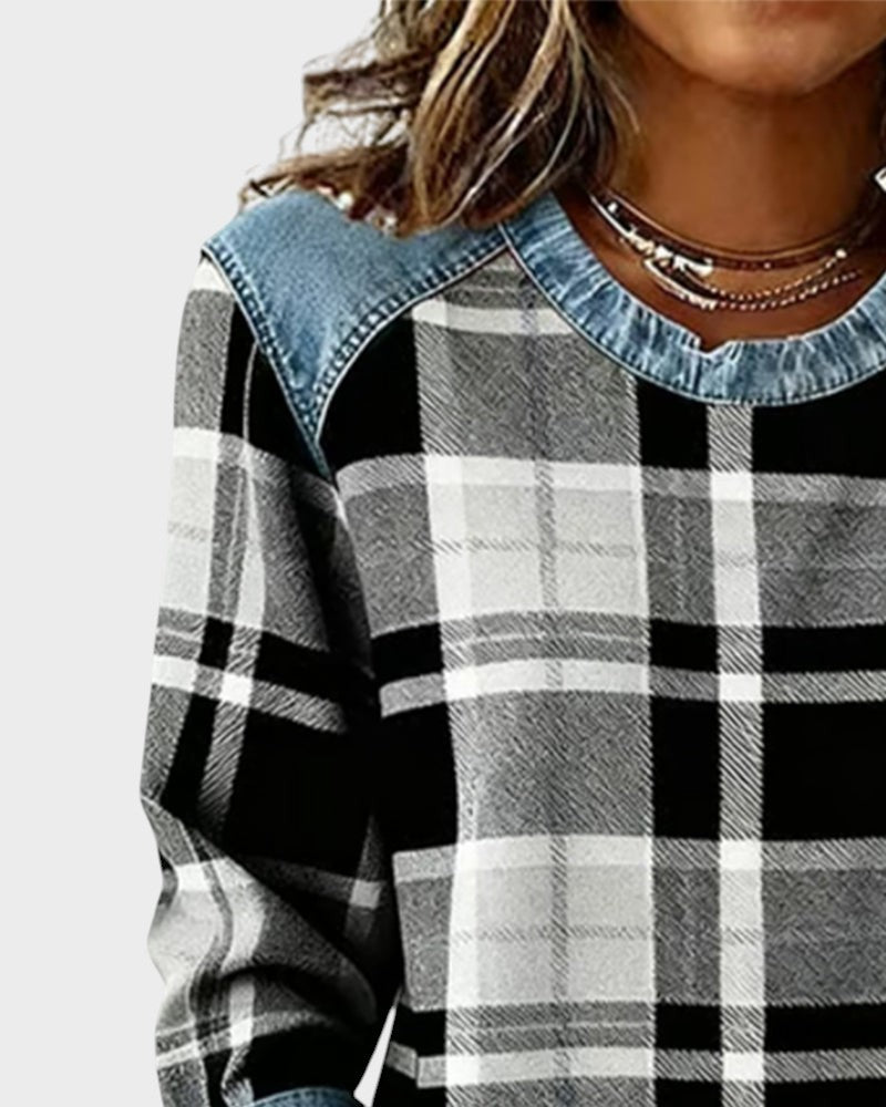 Marta™ | Sudadera con parches a cuadros