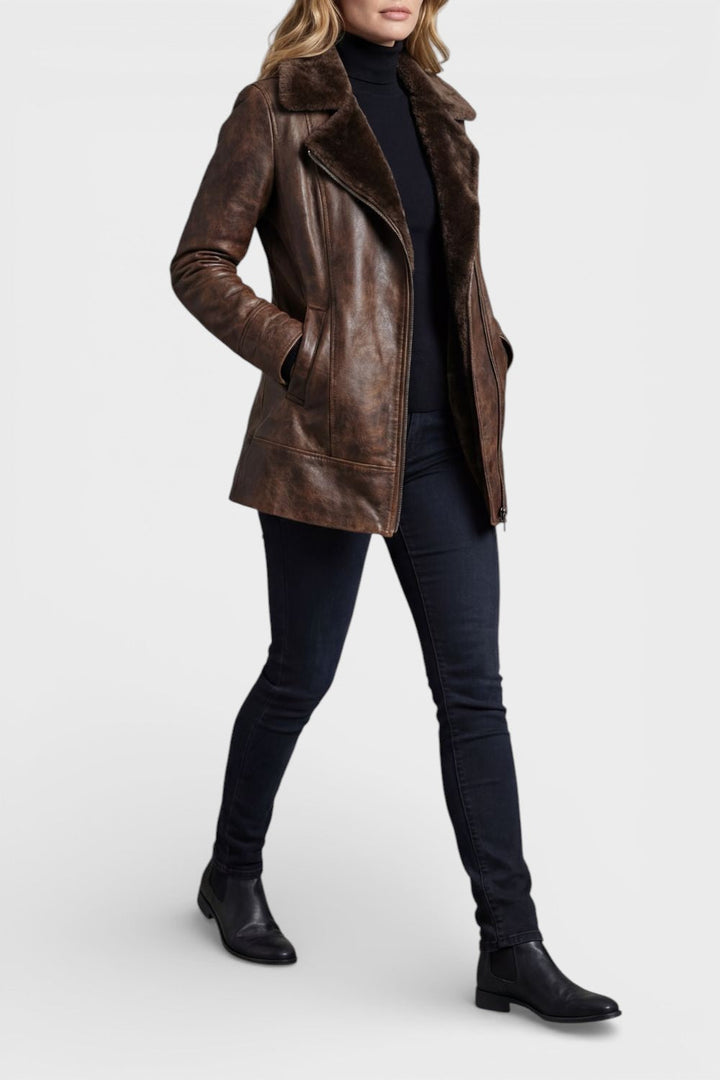 Victoria™ | Chaqueta de cuero forrada de borrego
