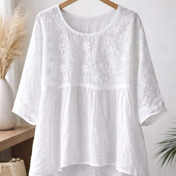 Blusa Patchwork con Flores Bordadas