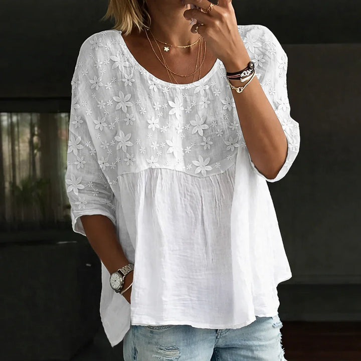 Blusa Patchwork con Flores Bordadas