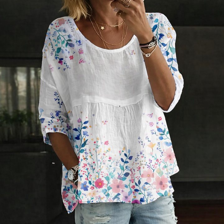 Blusa Patchwork con Flores Bordadas