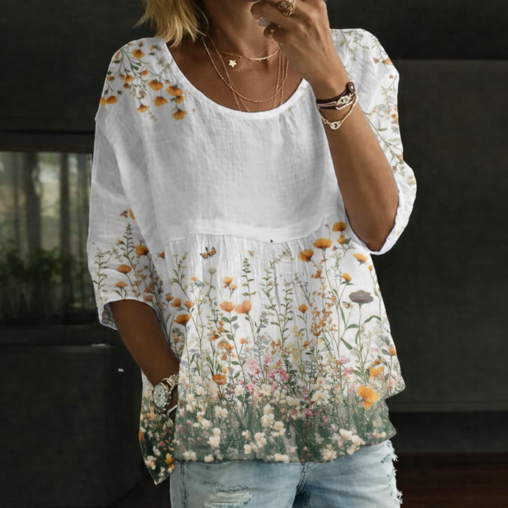 Blusa Patchwork con Flores Bordadas