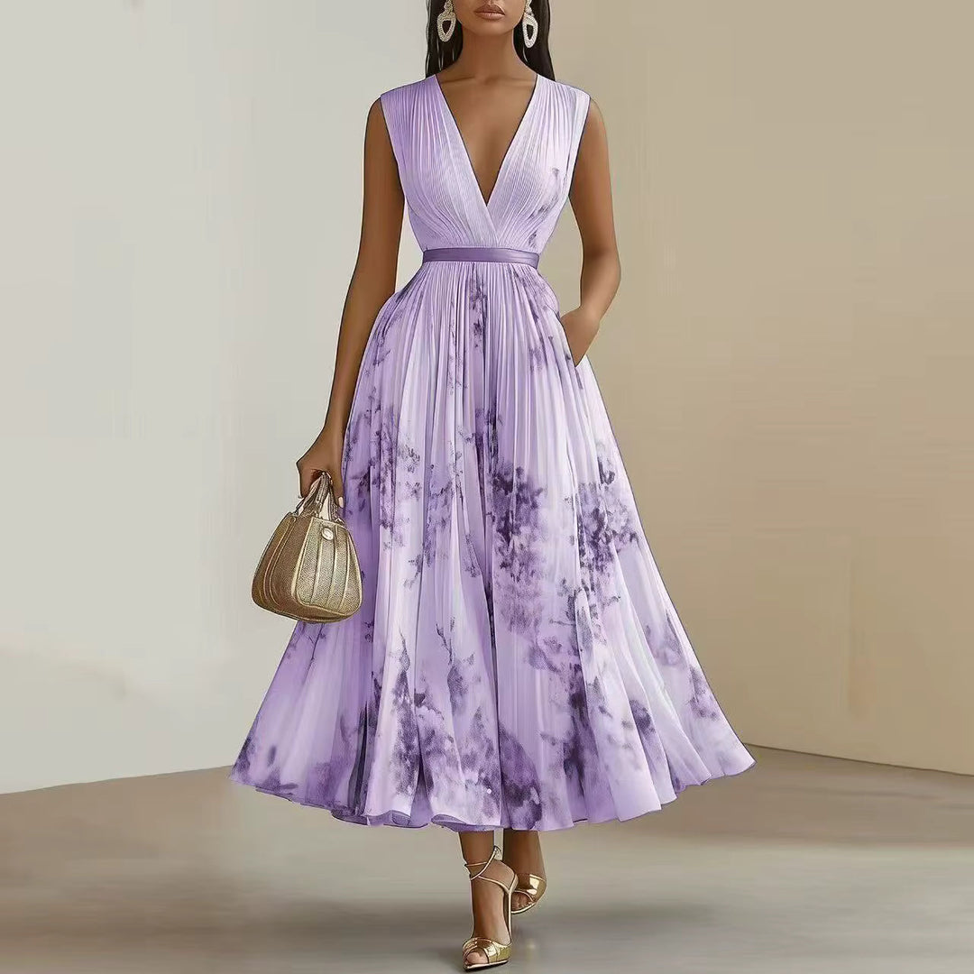 Rosella | Vestido Largo Plisado Floral con Escote en V