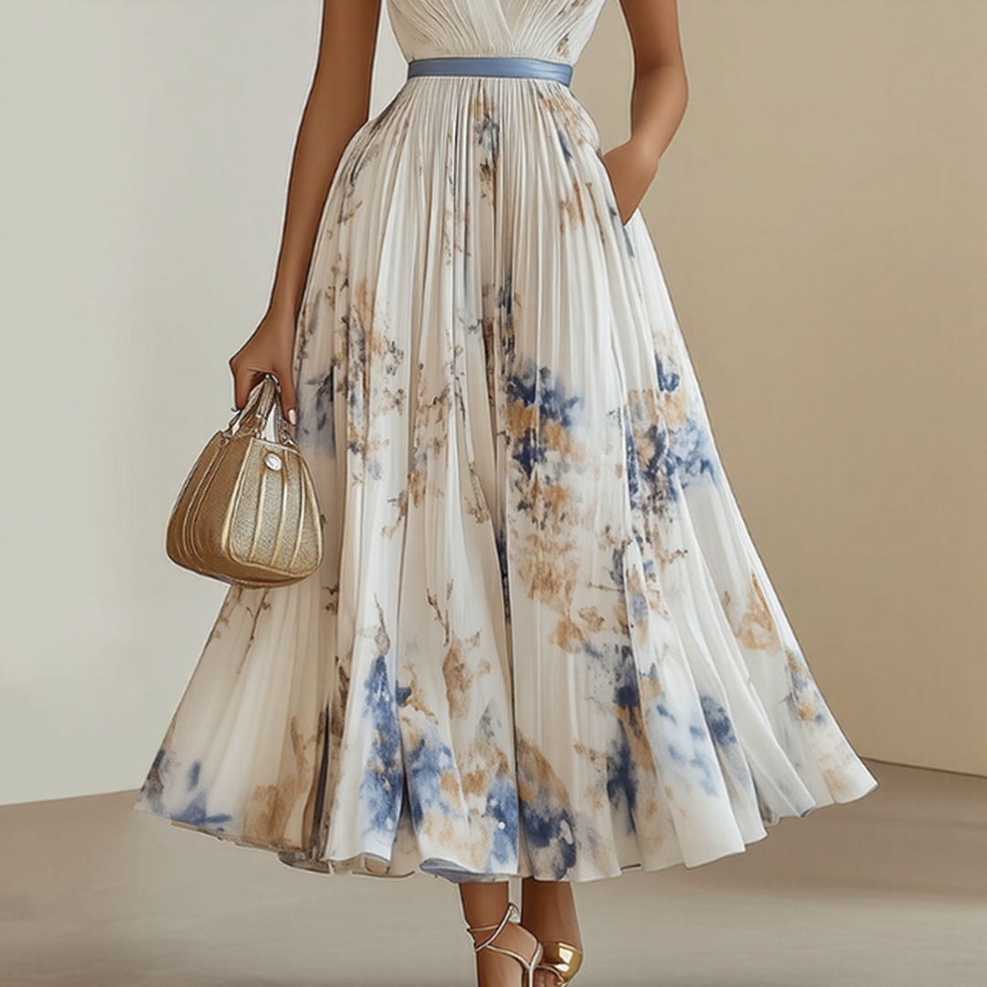 Rosella | Vestido Largo Plisado Floral con Escote en V