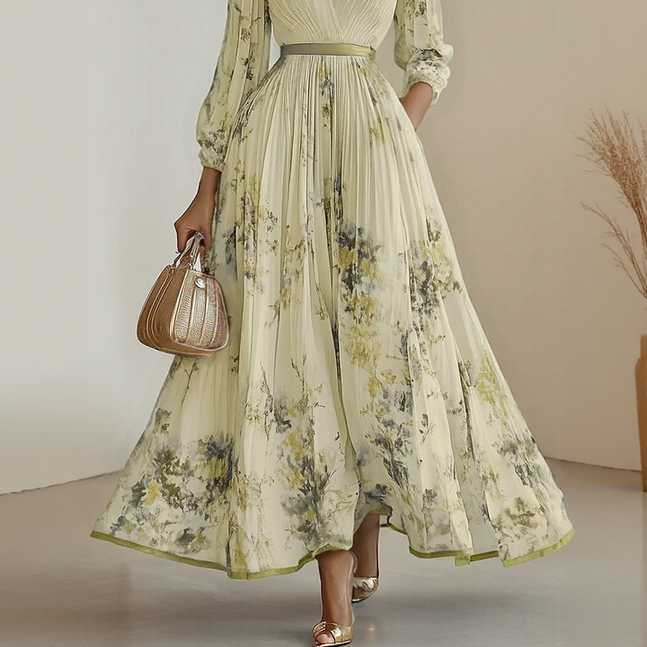 Rosella | Vestido Largo Plisado Floral con Escote en V