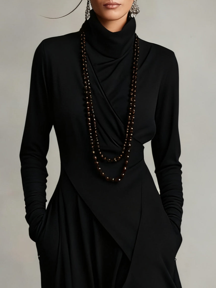 AURELIA | Vestido largo plisado asimétrico con cuello alto