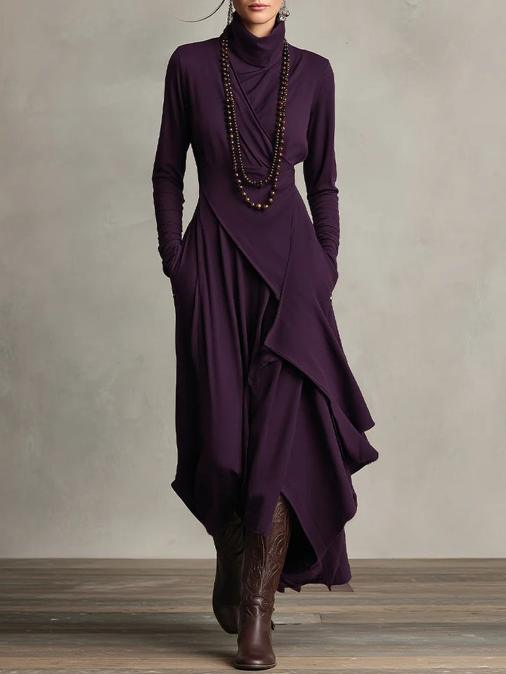 AURELIA | Vestido largo plisado asimétrico con cuello alto