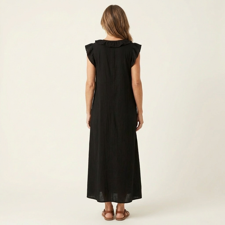 Josette | Vestido Maxi de Lino con Volantes y Escote en V
