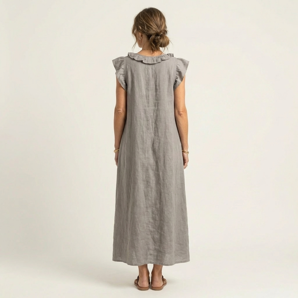 Josette | Vestido Maxi de Lino con Volantes y Escote en V