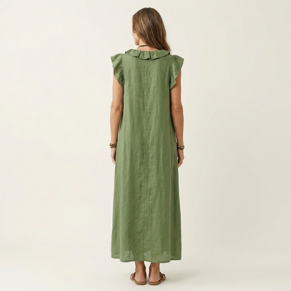 Josette | Vestido Maxi de Lino con Volantes y Escote en V