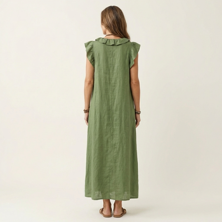 Josette | Vestido Maxi de Lino con Volantes y Escote en V