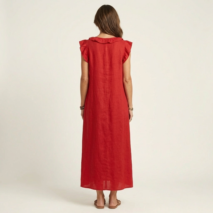 Josette | Vestido Maxi de Lino con Volantes y Escote en V