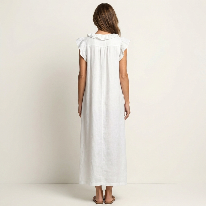 Josette | Vestido Maxi de Lino con Volantes y Escote en V