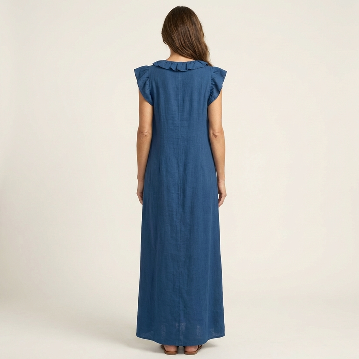 Josette | Vestido Maxi de Lino con Volantes y Escote en V
