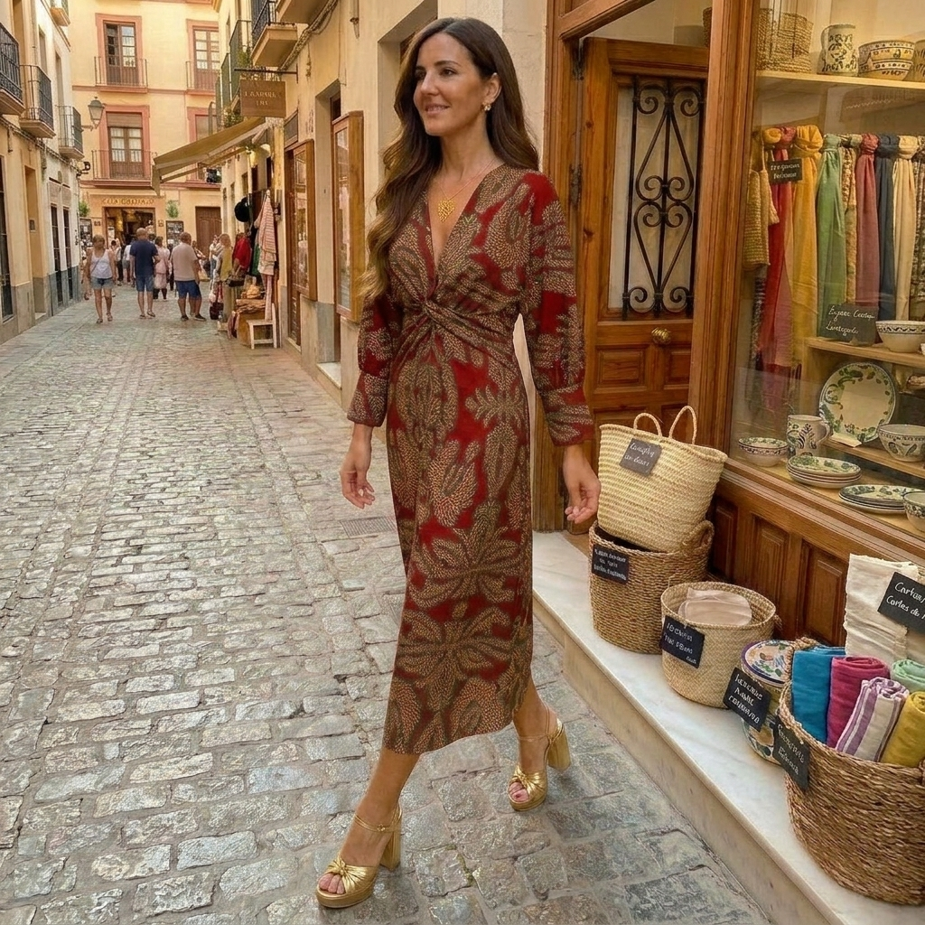 Isadora – Vestido Midi Botánico con Nudo