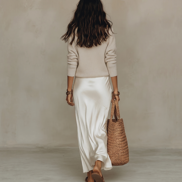 Elena | Vestido Midi de Satén con Suéter Incluido